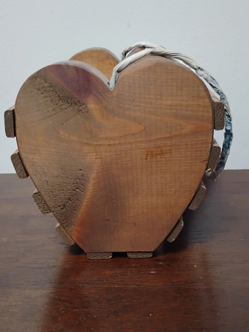 Primitive Wood Slatted Basket with Rope Handle 